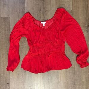 Nine West Red Long-Sleeve Peplum Blouse